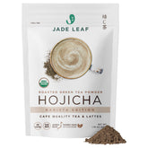 Jade Leaf front packaging showing 50g organic hojicha and clear label benefit