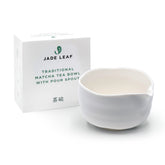 Jade Leaf Matcha front view showing white matte glaze and balanced form for better pouring