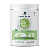 Jade Leaf Matcha tub front view showing label and size, convenient pantry storage
