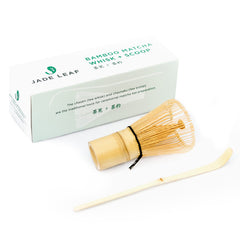 Jade Leaf Matcha front view showing whisk set with clean presentation and lasting quality