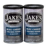 Jake's Nut Roasters front can showing bleu cheese cracked pepper flavor and shelf-ready benefit