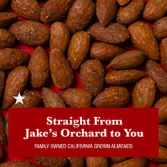 Jake's Nut Roasters handful of almonds showing ready-to-eat high-protein snack