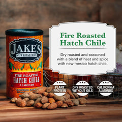 Jake's Nut Roasters almonds showing hatch chile seasoning on nut surfaces for bold flavor
