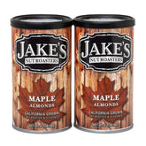 Jake's Nut Roasters front can showing branding and maple flavor, attractive shelf appeal
