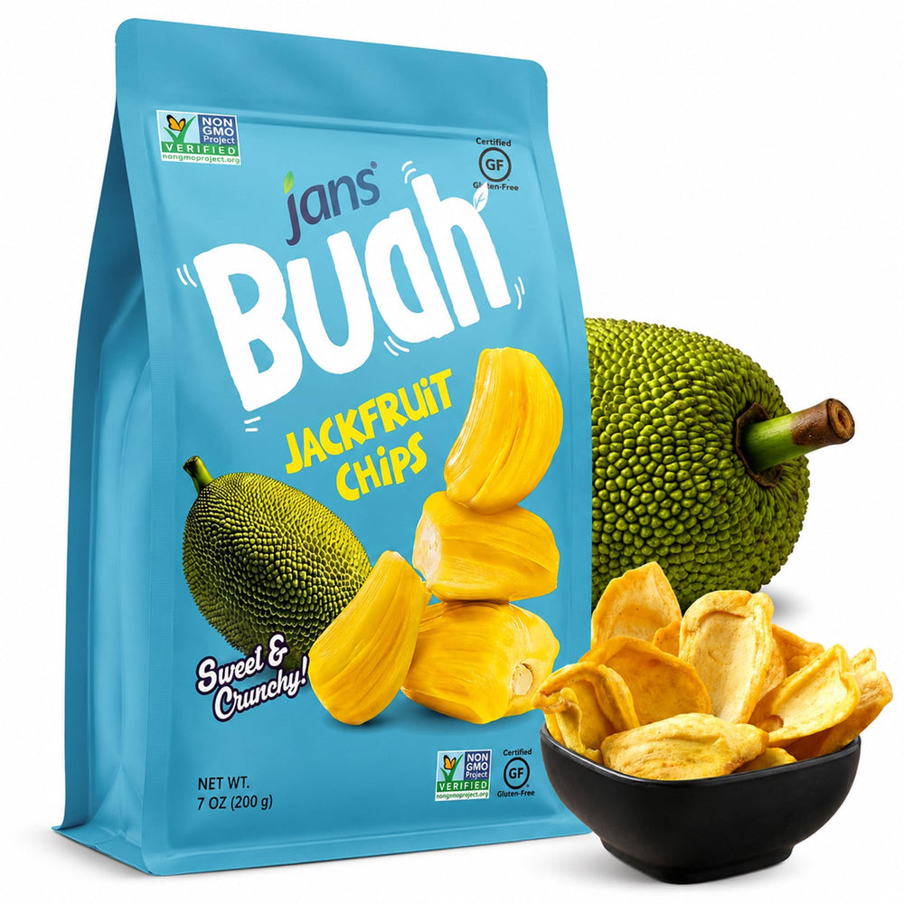 Jans front packaging showing 7 oz bag and clear product window for instant recognition and convenience