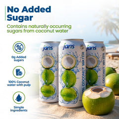 Jans opened can poured over ice, brand refreshment on display