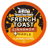 Java Factory front box showing cinnamon and maple flavor and 80 count convenience