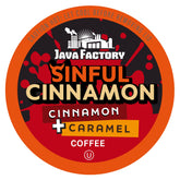 Java Factory front packaging showing 40-count box and cinnamon imagery for seasonal warmth