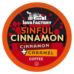 Java Factory front packaging showing 40-count box and cinnamon imagery for seasonal warmth