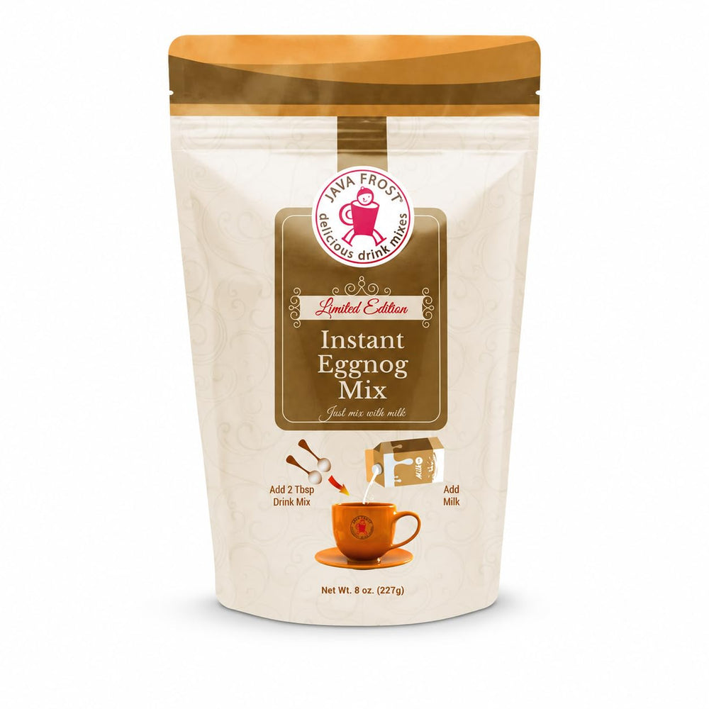 Java Frost front packaging showing 8 oz eggnog mix for quick holiday drinks