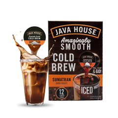 Java House front packaging showing Sumatran pods and travel convenience