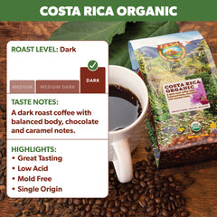 Java Planet bag label detail showing mold-free testing and certifications