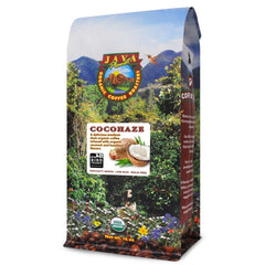 Java Planet front packaging showing coconut hazelnut label and organic badge, appealing shelf presence