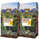 Java Planet front packaging showing Sumatra dark roast and 32oz size benefits freshness