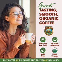 Java Planet close-up of roast date label emphasizing small-batch freshness benefit