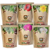 Java Planet front packaging showing six organic sampler bags and brand benefit
