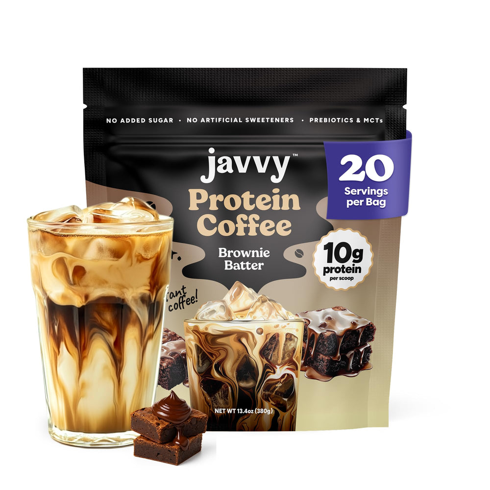 Javvy Brownie Batter front label showing flavor and servings benefit clarity