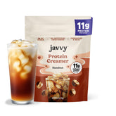 Javvy front packaging showing hazelnut creamer and clear label benefit