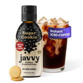 Javvy bottle front view showing sugar cookie coffee concentrate benefits