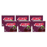 Jell-O black cherry front packaging showing six boxes and convenience