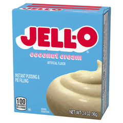 Jell-O creamy coconut pudding in a bowl offering smooth texture and quick serving