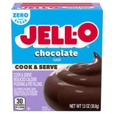 Jell-O front packaging showing chocolate pudding mix and fat free label