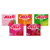 Jell-O front packaging variety pack showing five flavors and bright colors, easy selection benefit