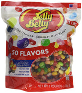 Jelly Belly 3 lb front pouch showing resealable bag and colorful beans