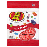 Jelly Belly front packaging showing 1 lb resealable bag and cotton candy flavor benefit freshness