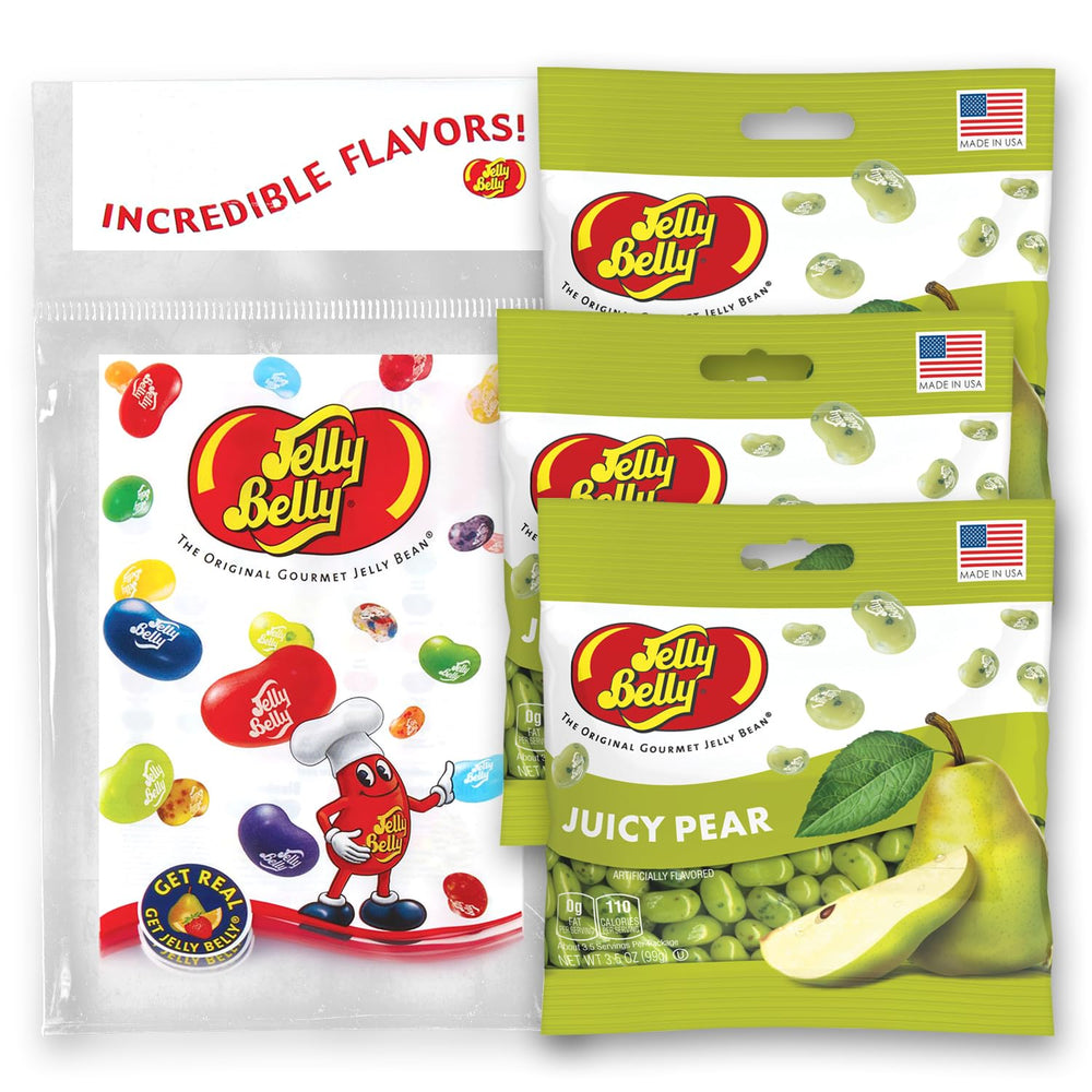 Jelly Belly packed front view showing three resealable pouches and brand appeal