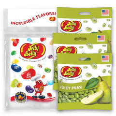 Jelly Belly packed front view showing three resealable pouches and brand appeal