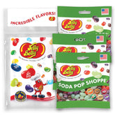 Jelly Belly front packaging showing three grab-and-go bags and tear-off bag convenience