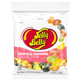 Jelly Belly front packaging showing tropical flavors and one-pound bag benefit