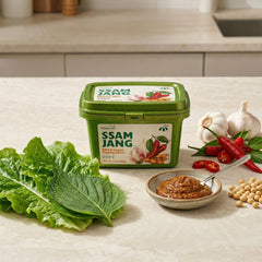 JEOLLANAMDO close-up of ssamjang paste texture, highlights rich fermented consistency