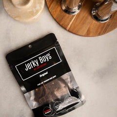 Jerky Boys close-up of beef texture highlighting prime cut quality