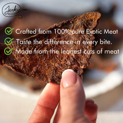 Jerky.com elk jerky texture detail showing fibrous meat and tender eating experience benefit