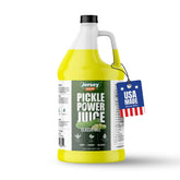 Jersey Pickles front packaging showing gallon jug and label benefit