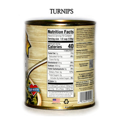 jfs Margaret Holmes turnip greens label close-up, sharp flavor option
