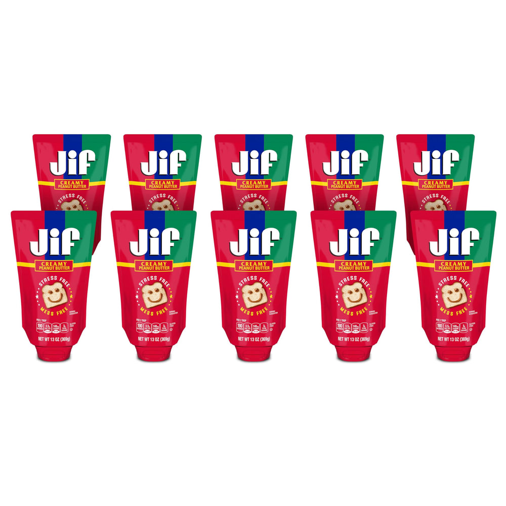 Jif pouch front packaging showing brand and travel-friendly design benefit
