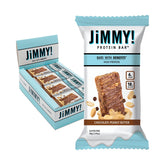 JIMMYBAR front packaging showing chocolate peanut butter flavor and 12-count convenience