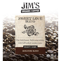 Jim's Organic Coffee ground coffee in pour-over cone delivering rich brewed aroma