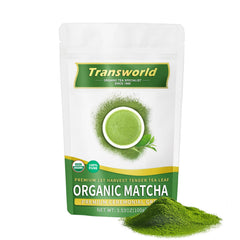 Jiuyu front packaging jar showing premium, additive-free matcha benefit