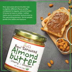 Jiva Organics almond butter on spoon showing easy scoop and smooth consistency