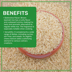 Jiva Organics plated cooked brown basmati rice showing fluffy separate grains for serving