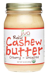 Jiva Organics jar front view showing label and organic cashew butter quality