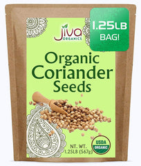 jiva organics bag front view showing bulk coriander seeds and value