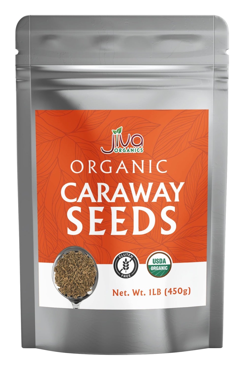 Jiva Organics front packaging showing 1 lb resealable bag and clear label freshness