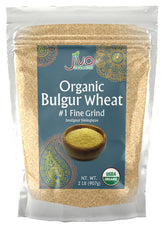Jiva Organics front packaging showing resealable 2 lb bag and fine bulgur benefits