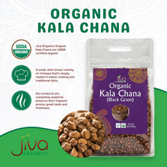 Jiva Organics open bag of black chickpeas displaying full natural contents
