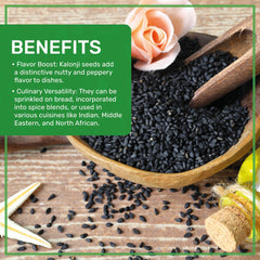 Jiva Organics kalonji seeds scattered on cutting board demonstrating texture